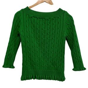 AMERICAN LIVING Vintage Y2K Green Chunky Cable Knit 3/4 Sleeve Boat Neck Sweater